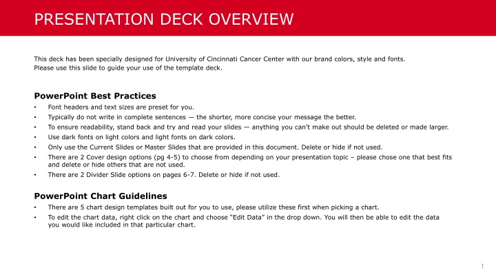 University of Cincinnati Cancer Center Presentation Deck Overview