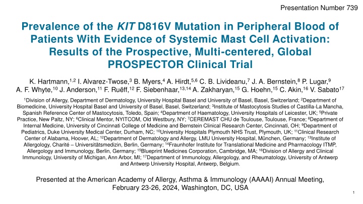 Prevalence of KIT D816V Mutation in Patients with Systemic Mast Cell Activation