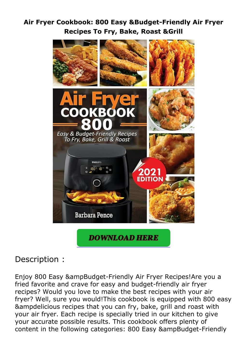 air fryer cookbook 800 easy budget friendly l.w