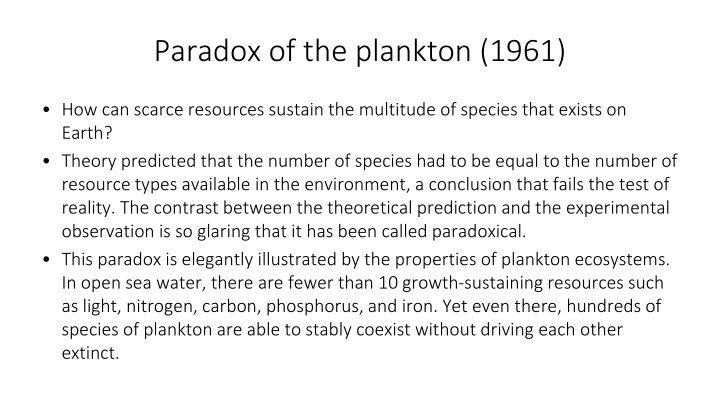 The Paradox of Plankton and Biodiversity Correlates
