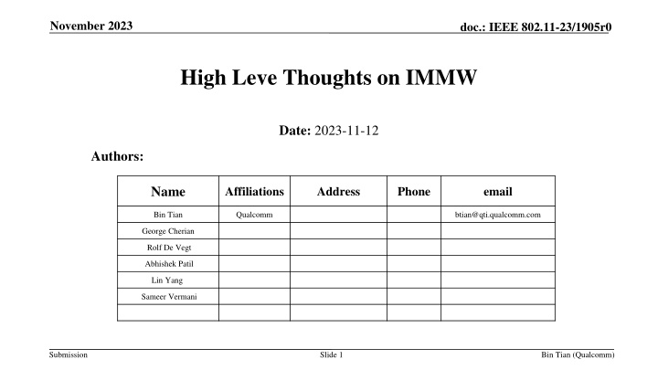 High-Level Thoughts on Integrated mmWave Communication for WLAN Solutions