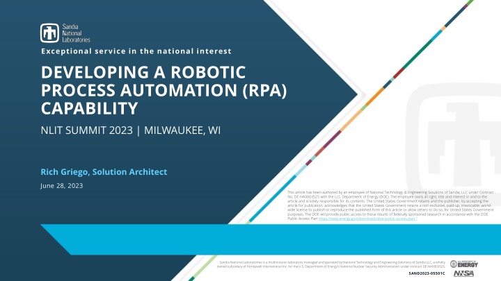 Developing Robotic Process Automation (RPA) Capability - NLIT Summit 2023 in Milwaukee, WI