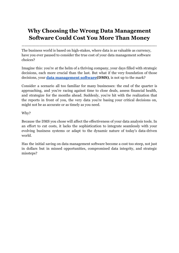 why choosing the wrong data management software n.w