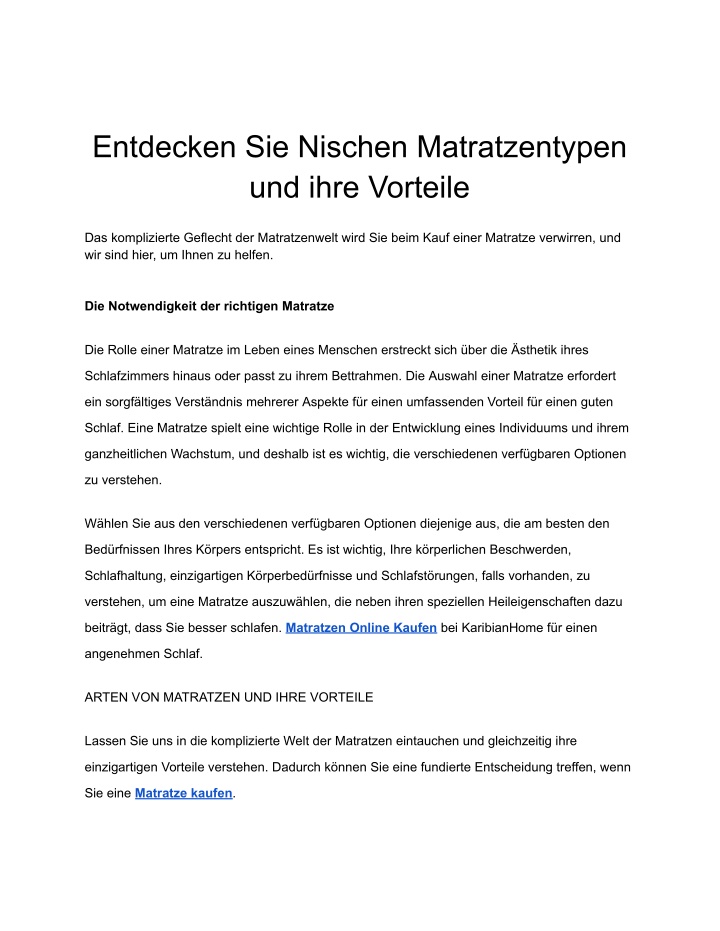 entdecken sie nischen matratzentypen und ihre n.w