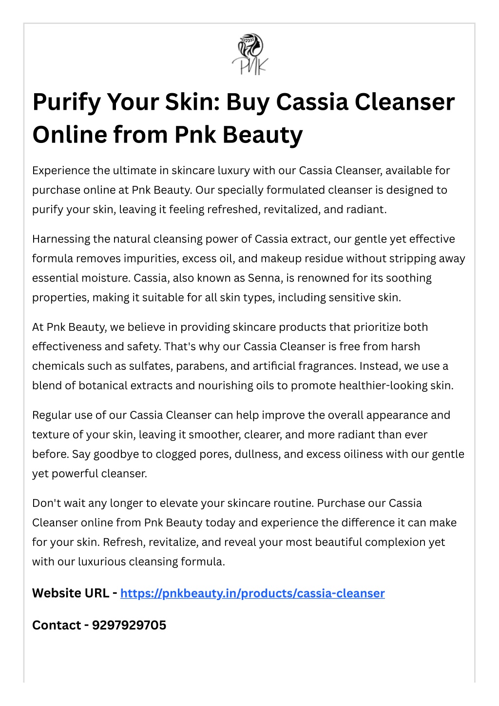 purify your skin buy cassia cleanser online from l.w