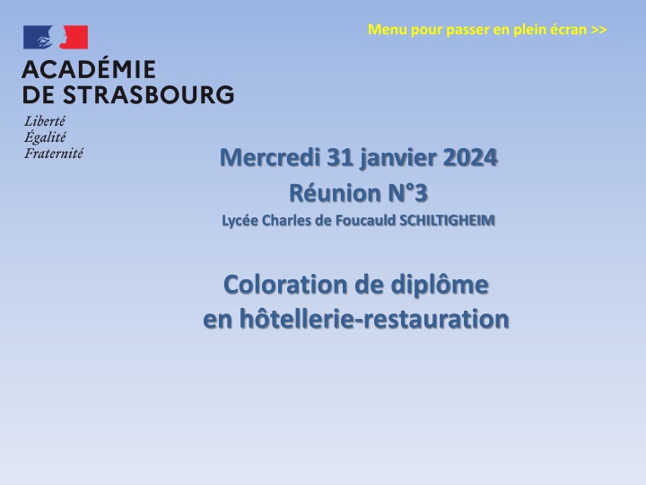 Menu for Training Workshop on Hospitality-Restaurant Diplomas