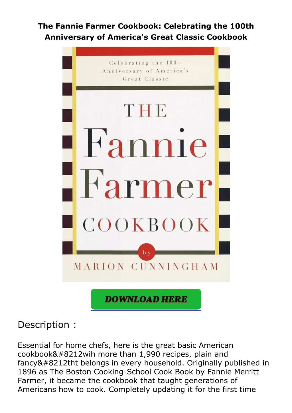 the fannie farmer cookbook celebrating the 100th l.w