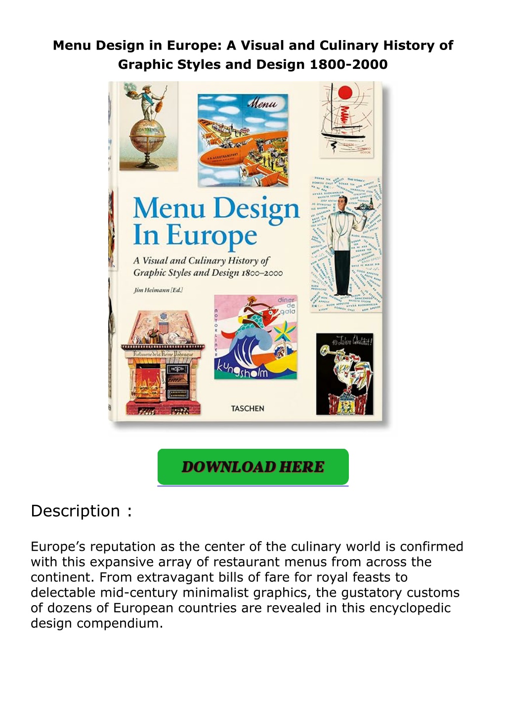 menu design in europe a visual and culinary l.w