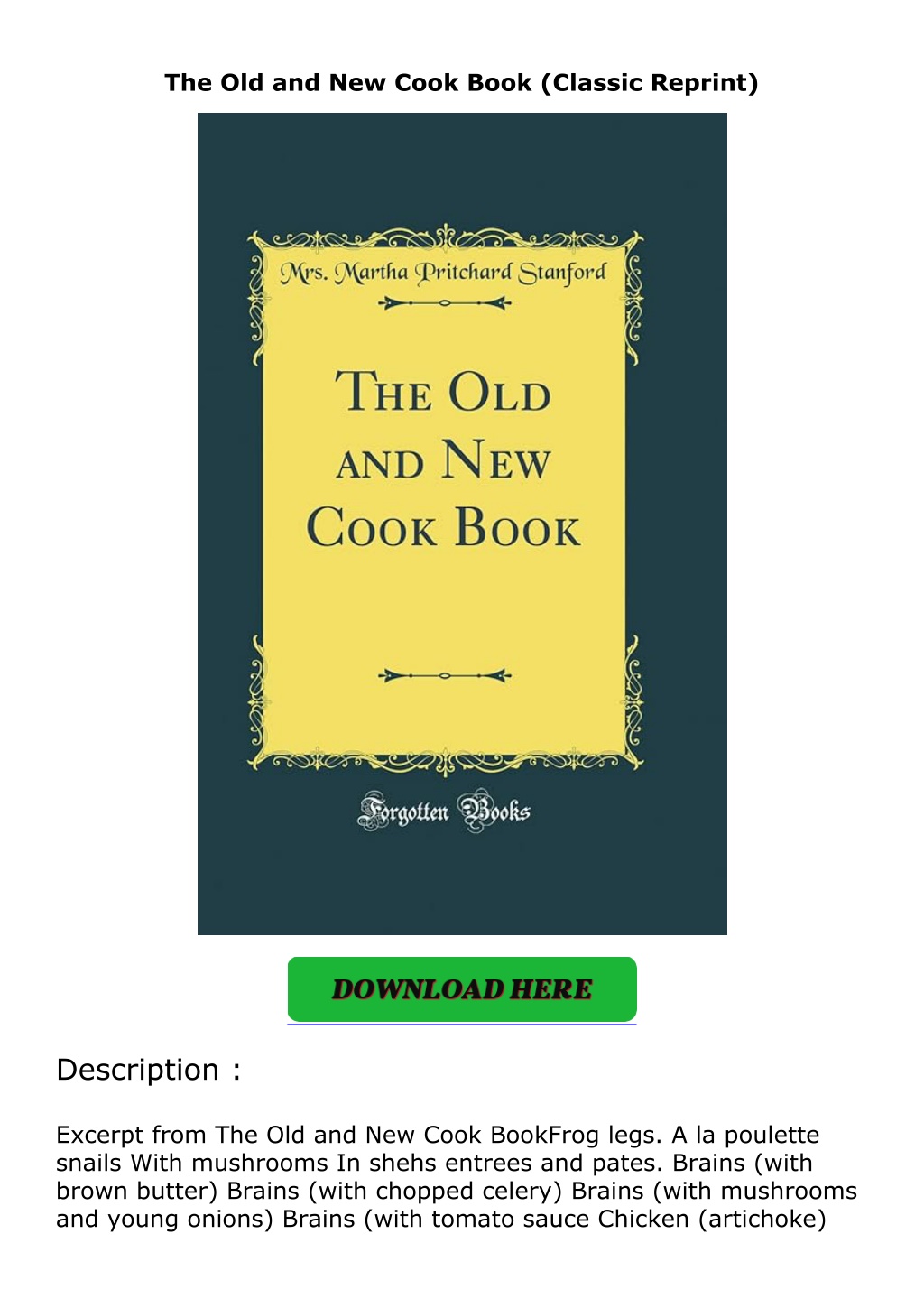 the old and new cook book classic reprint l.w