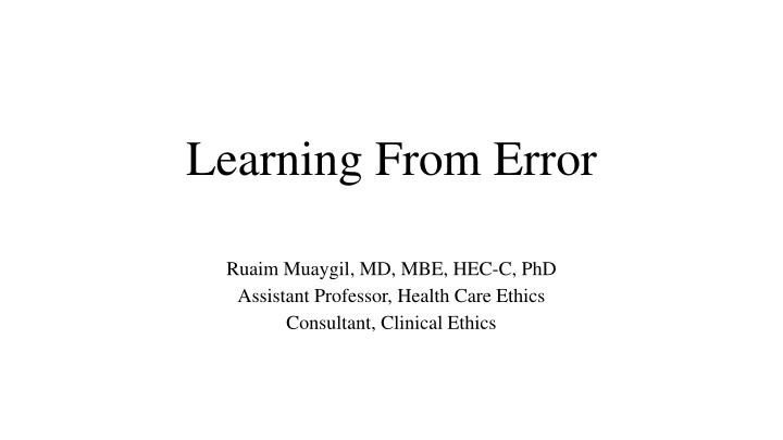 Learning From Error