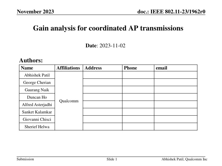 Gain Analysis for Coordinated AP Transmissions in IEEE Enterprise R3 Network
