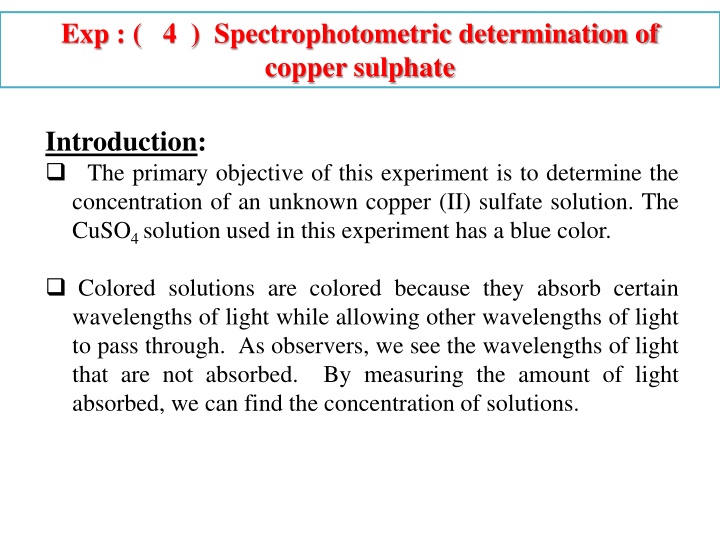 Spectrophotometric Determination of Copper Sulfate Concentration