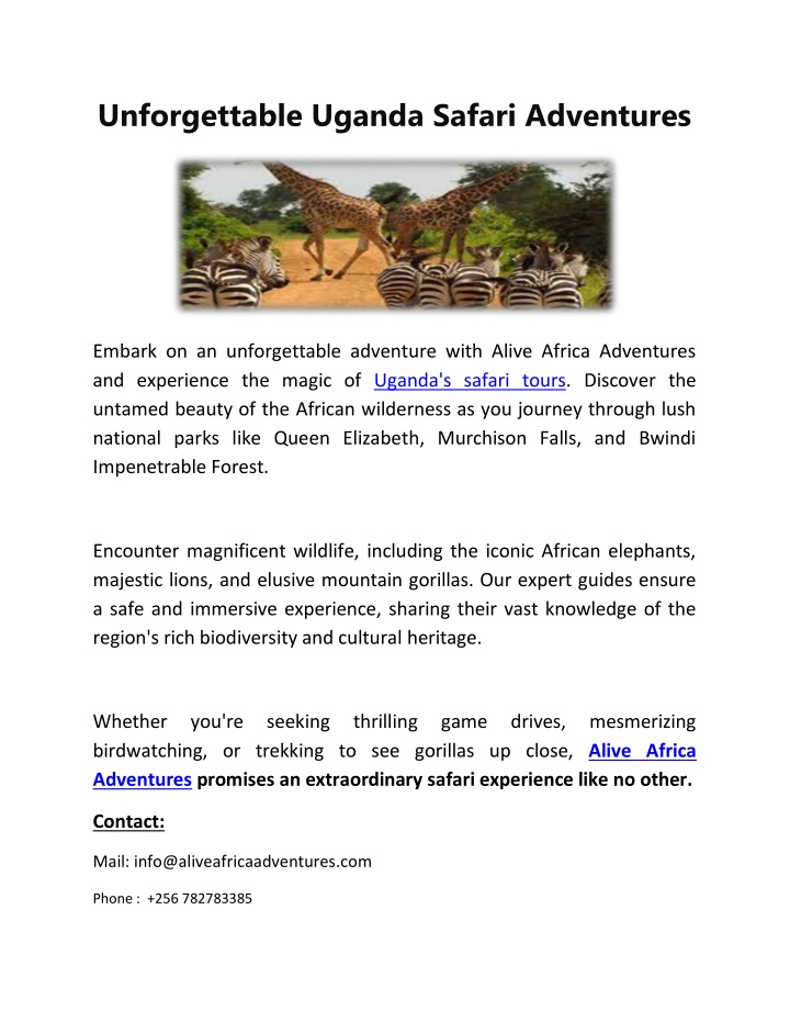unforgettable uganda safari adventures n.w