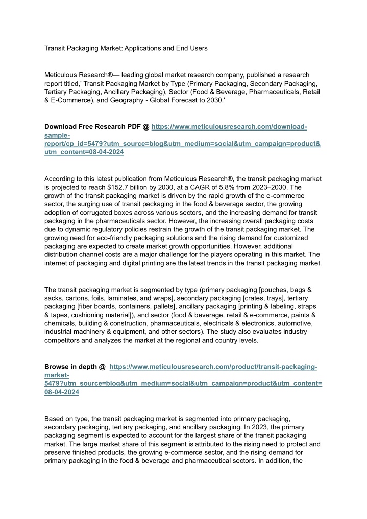 transit packaging market applications n.w