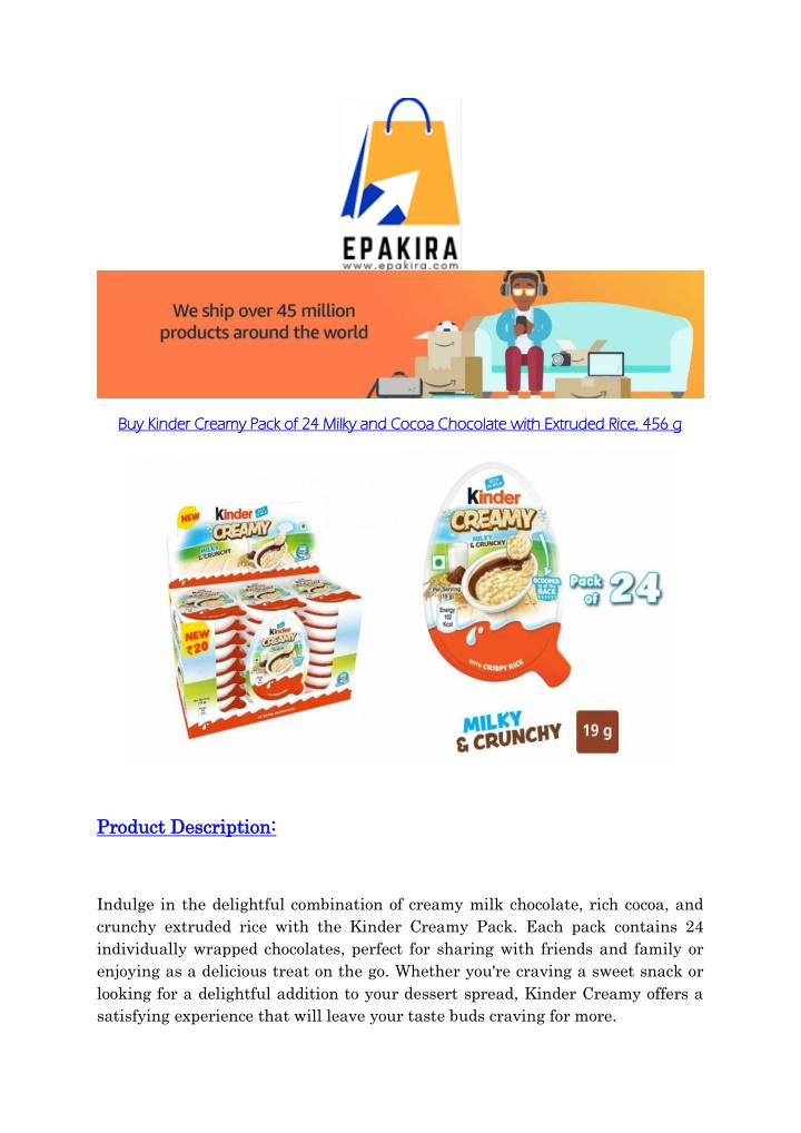 buy kinder creamy pack of 24 milky and cocoa n.w