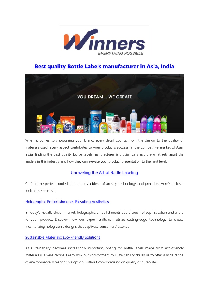 best quality bottle labels manufacturer in asia n.w
