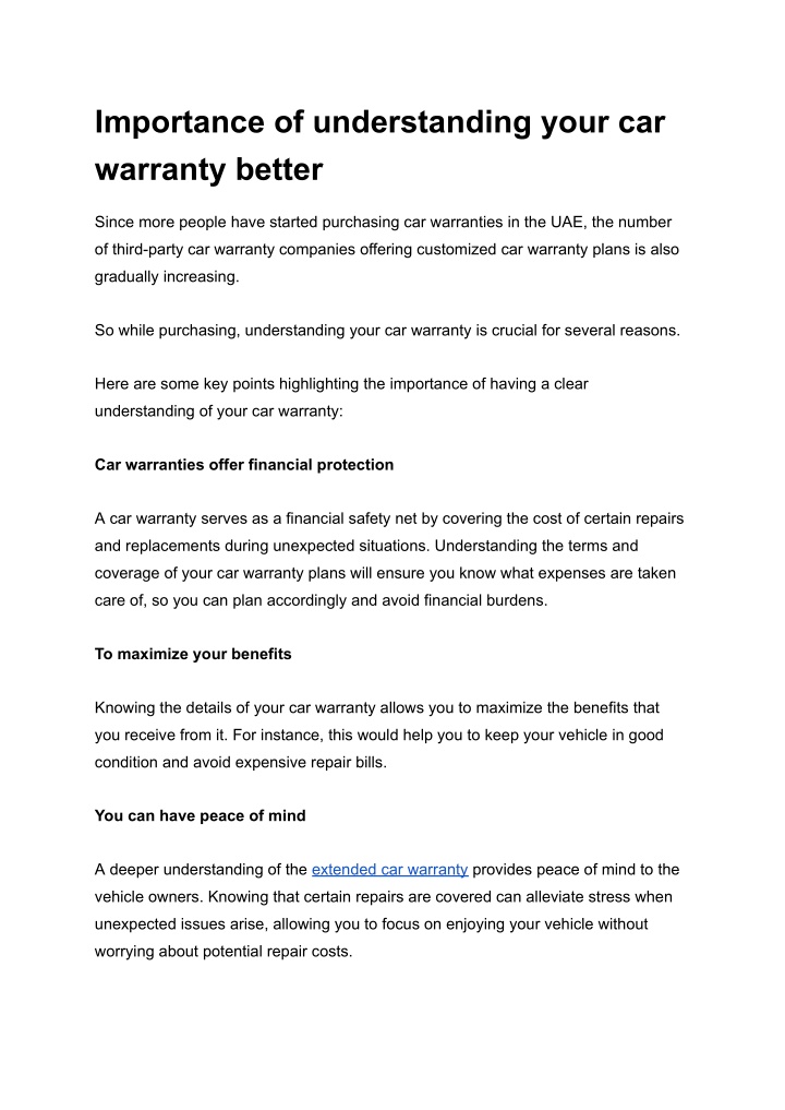 importance of understanding your car warranty n.w