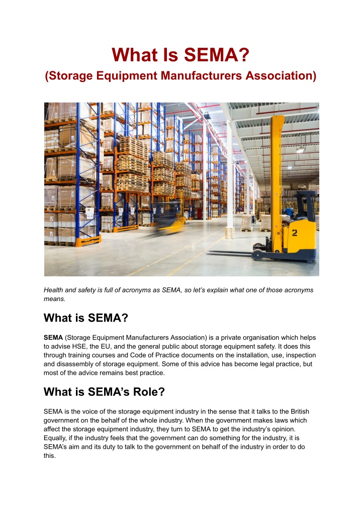 what is sema storage equipment manufacturers n.w