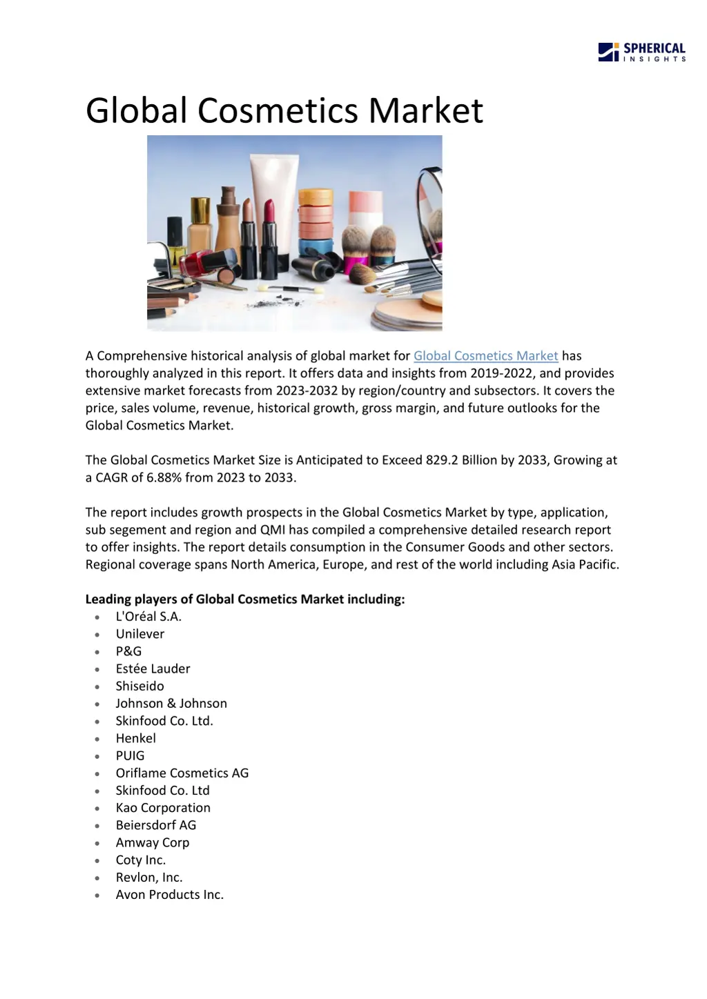 global cosmetics market n.