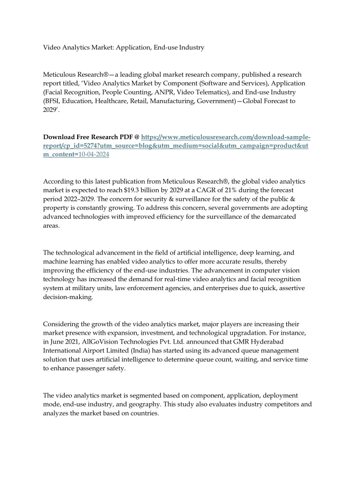 video analytics market application n.w