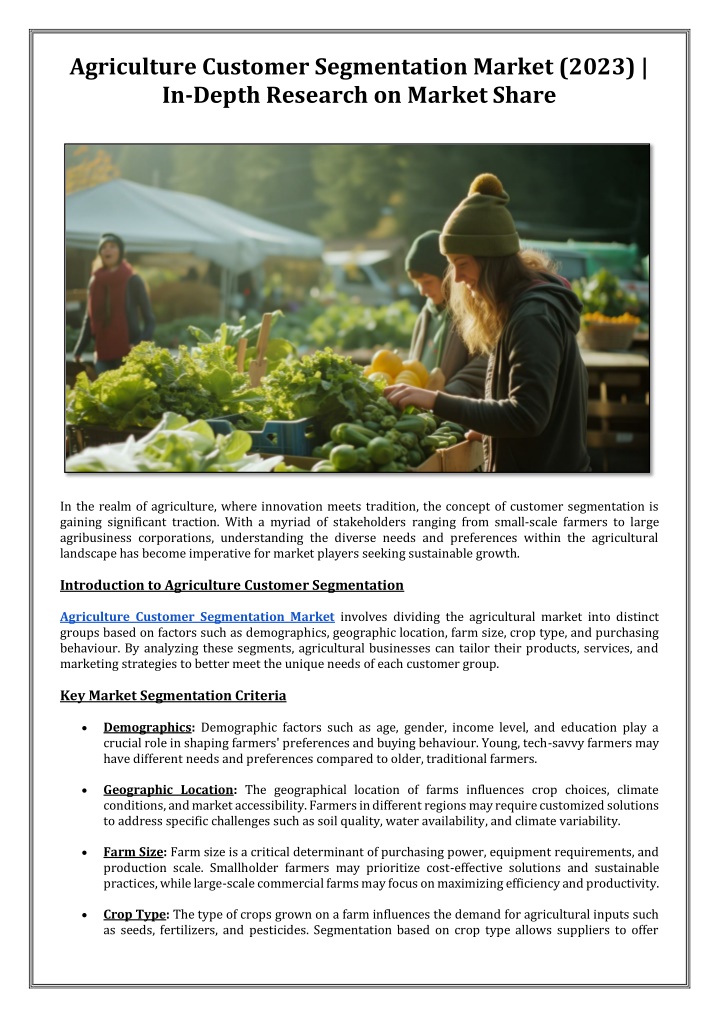 agriculture customer segmentation market 2023 n.w