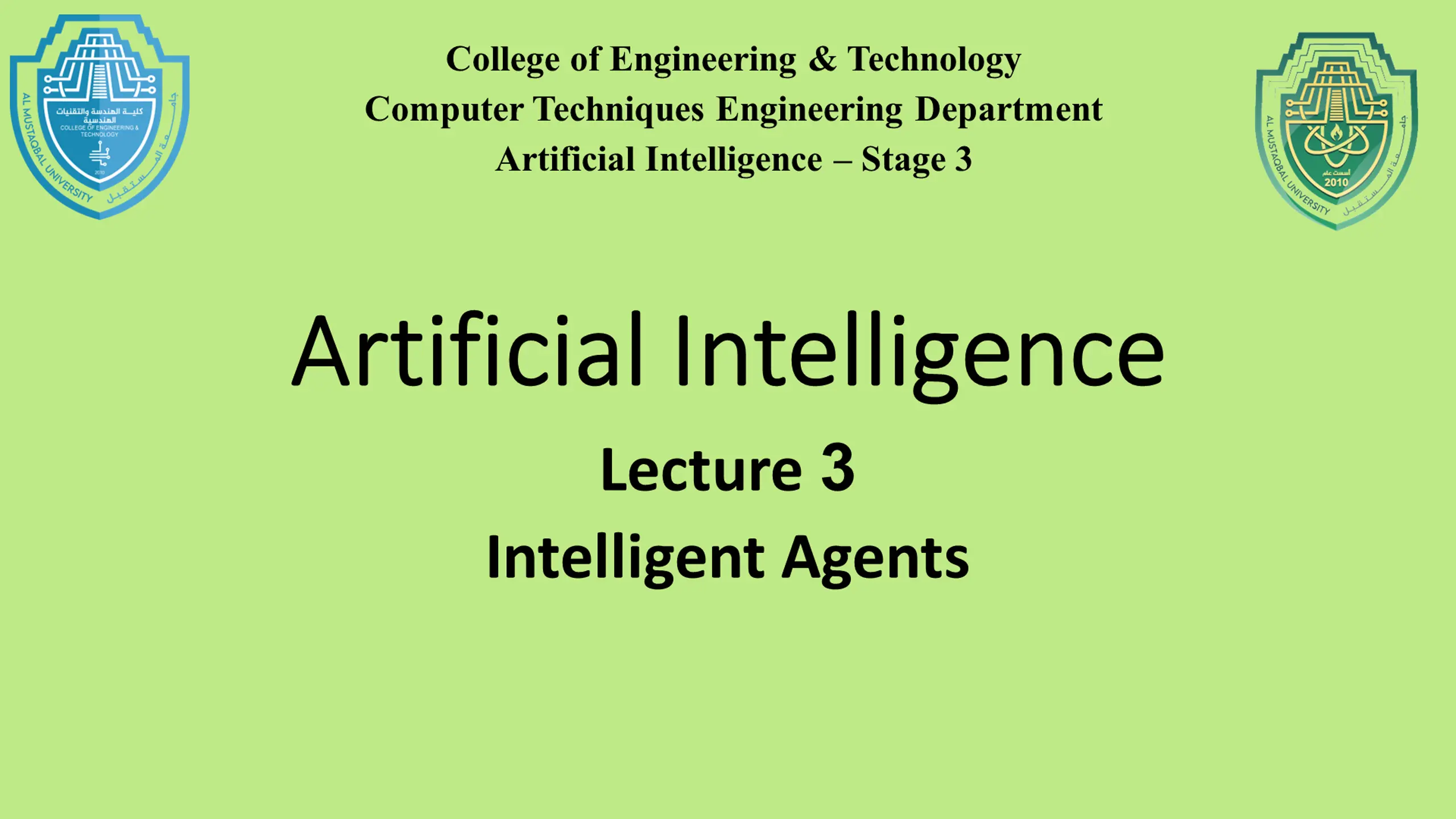 Artificial Intelligence - Intelligent Agents