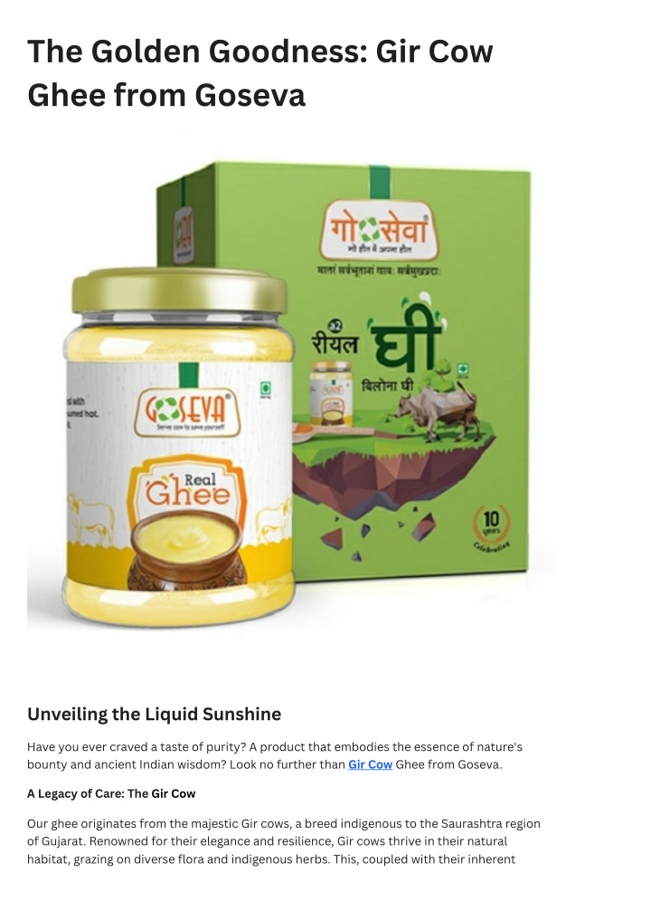 the golden goodness gir cow ghee from goseva n.w