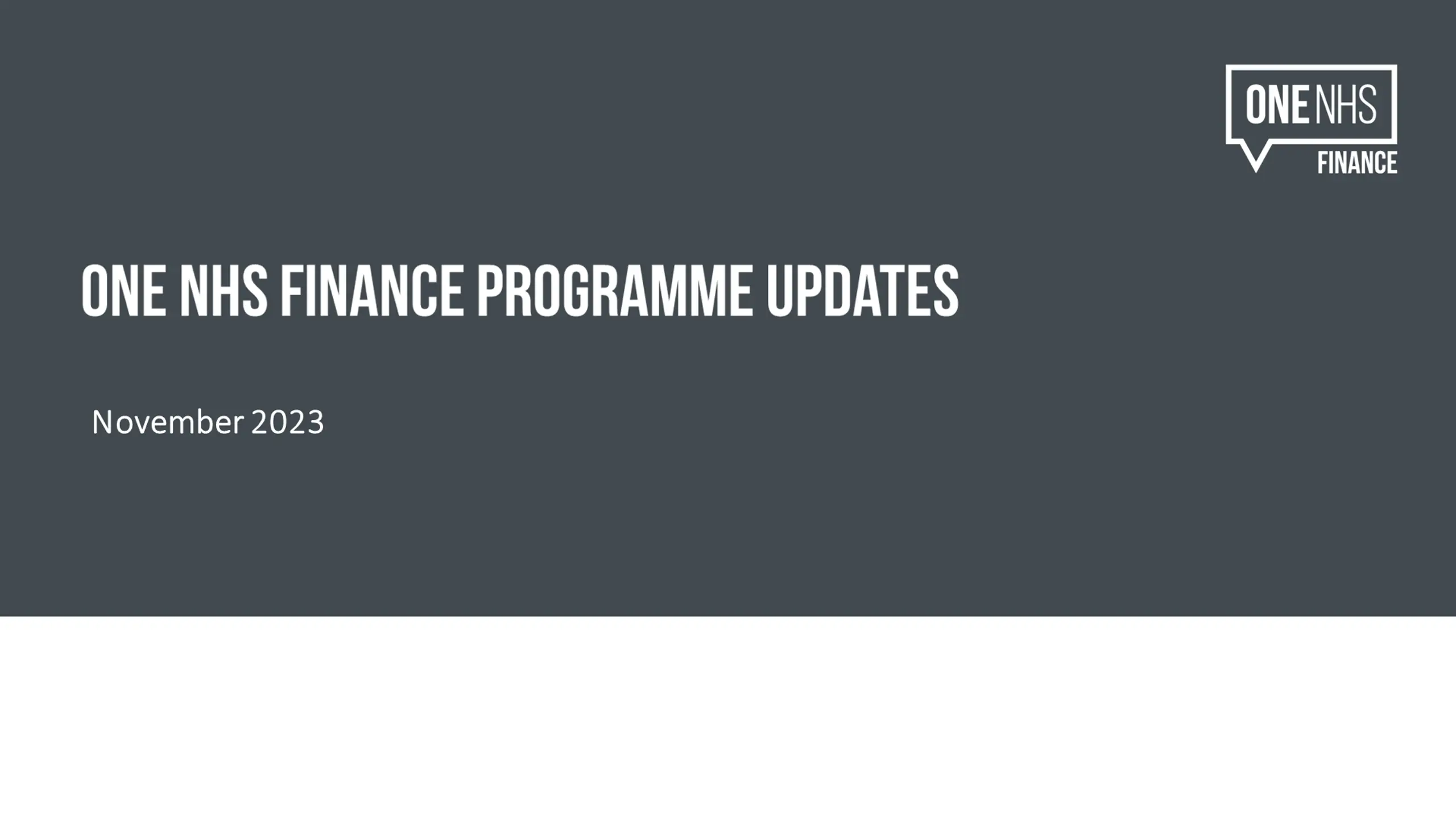 One NHS Finance Programme Updates