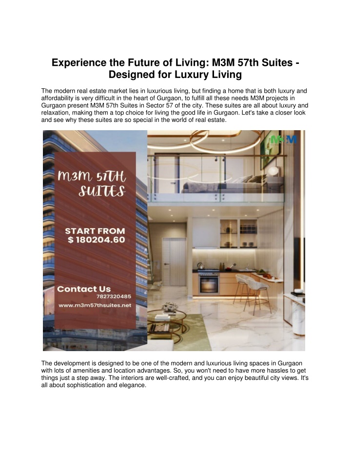 experience the future of living m3m 57th suites n.w