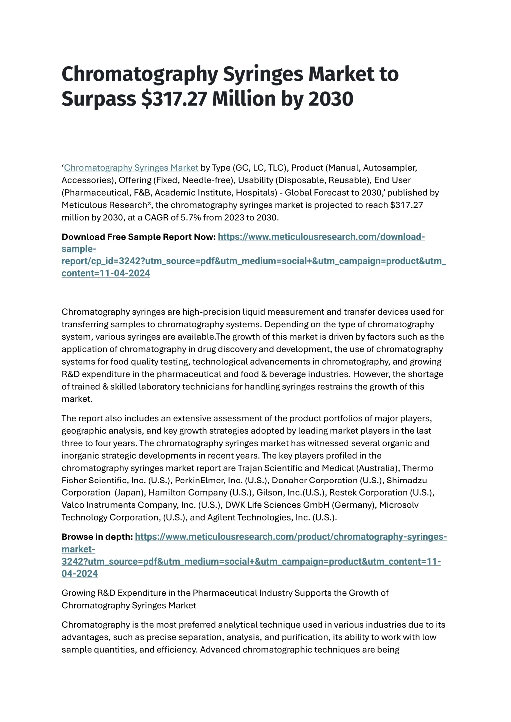 chromatography syringes market to surpass l.w