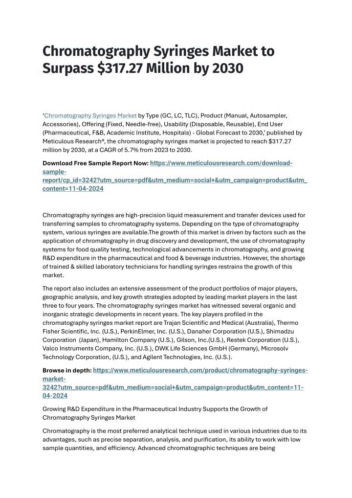 chromatography syringes market to surpass n.w