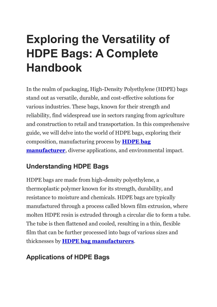 exploring the versatility of hdpe bags a complete n.w