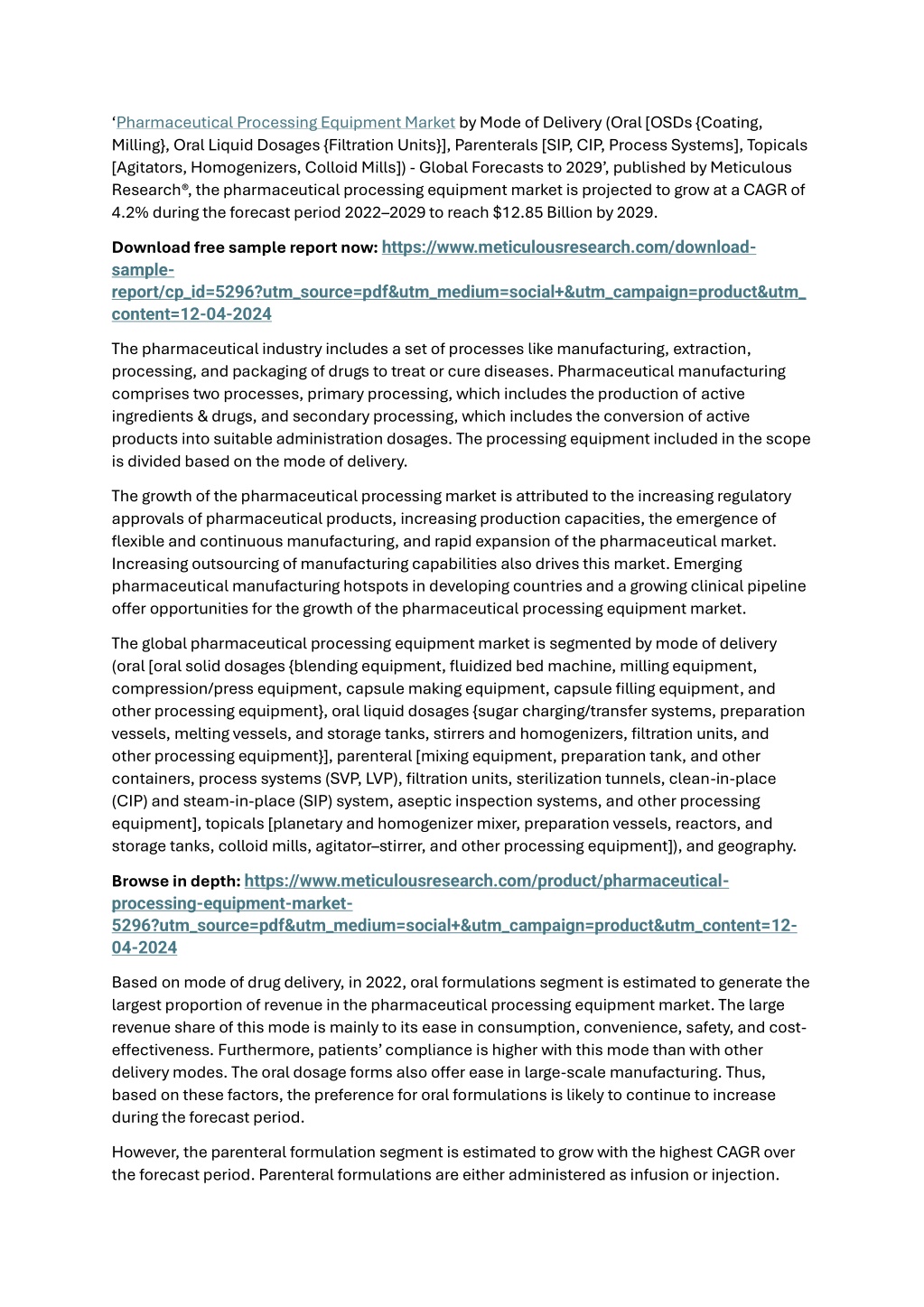 pharmaceutical processing equipment market l.w