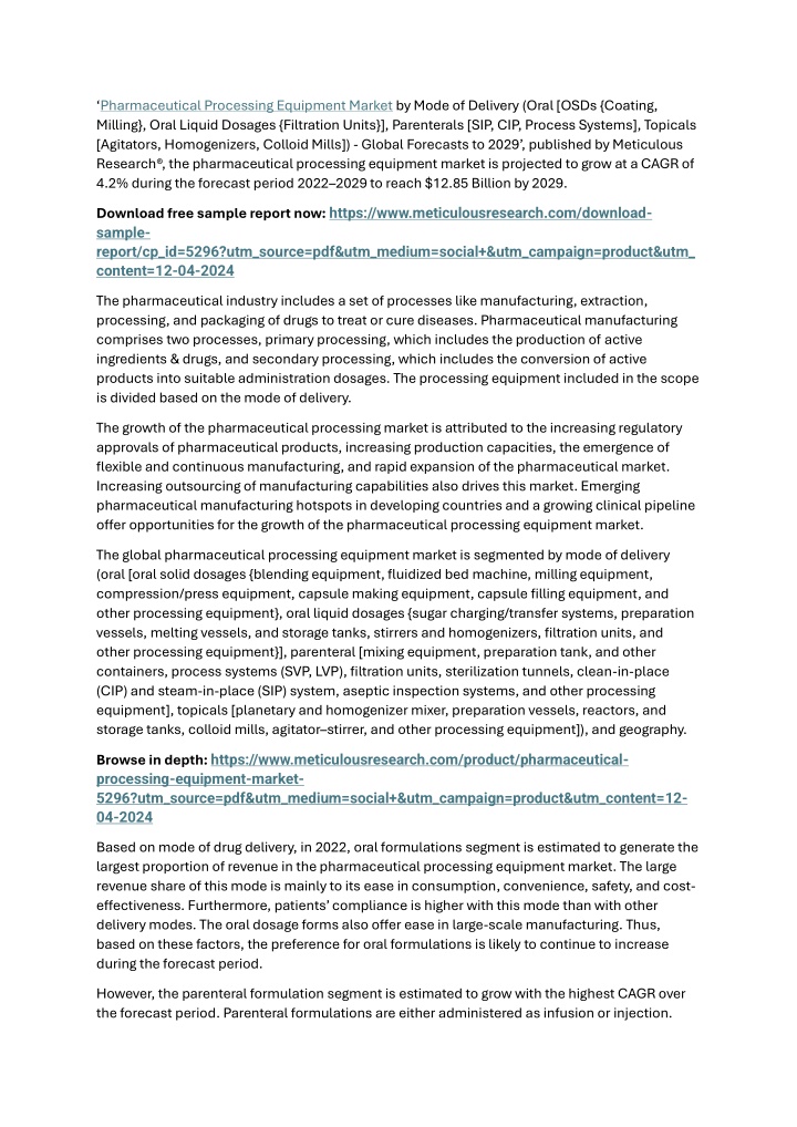 pharmaceutical processing equipment market n.w
