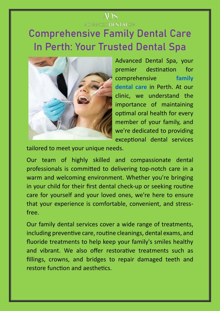 comprehensive family dental care in perth your n.w