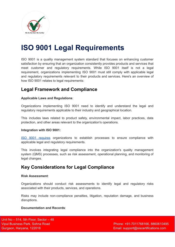 iso 9001 legal requirements n.w