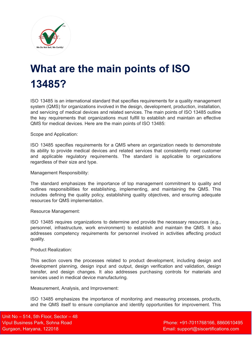 what are the main points of iso 13485 l.w
