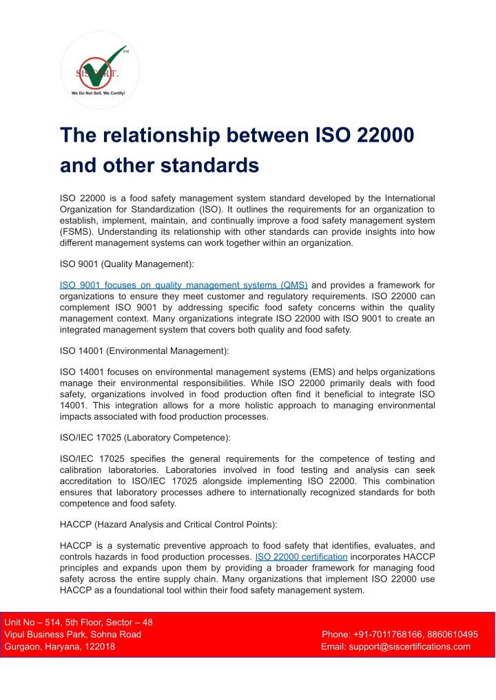 the relationship between iso 22000 and other n.w