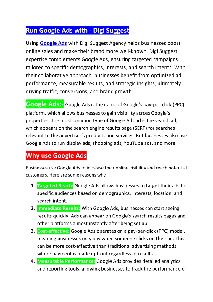 run google ads with digi suggest n.w