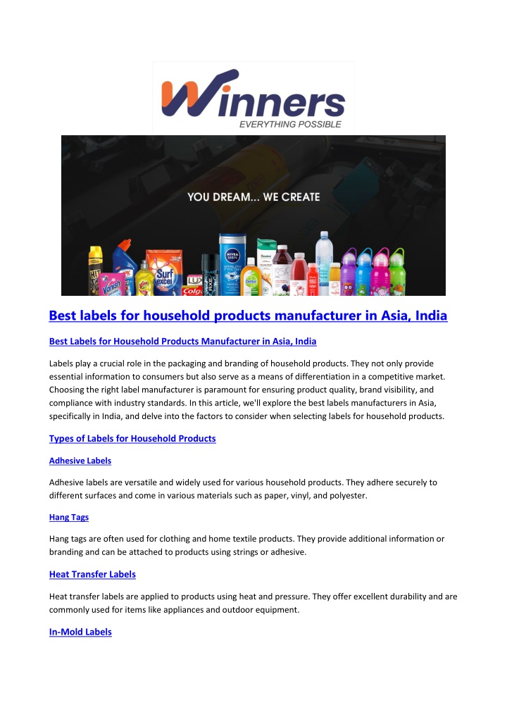 best labels for household products manufacturer n.w