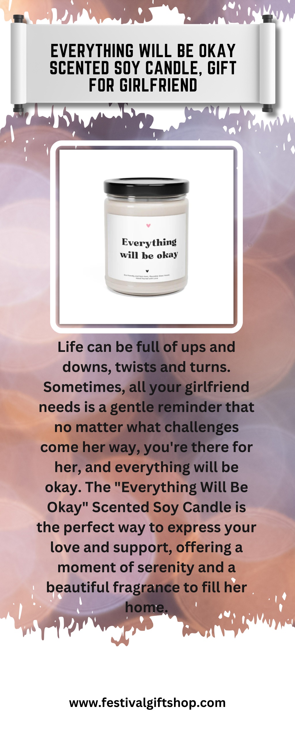 everything will be okay scented soy candle gift l.w