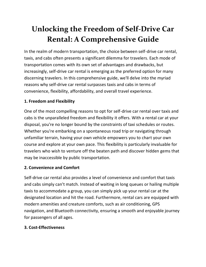 unlocking the freedom of self drive car rental n.w