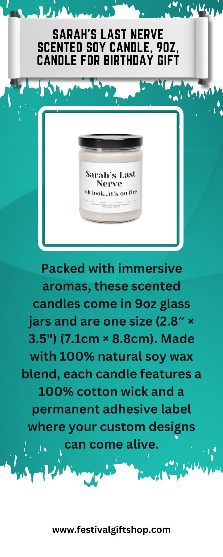 sarah s last nerve scented soy candle 9oz candle n.w