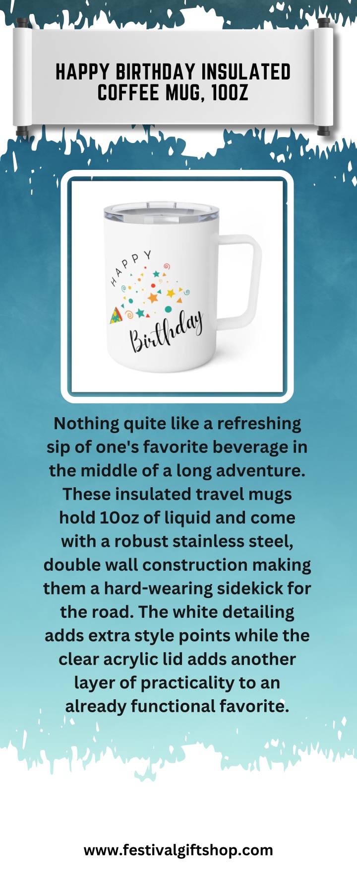 happy birthday insulated coffee mug 10oz n.w