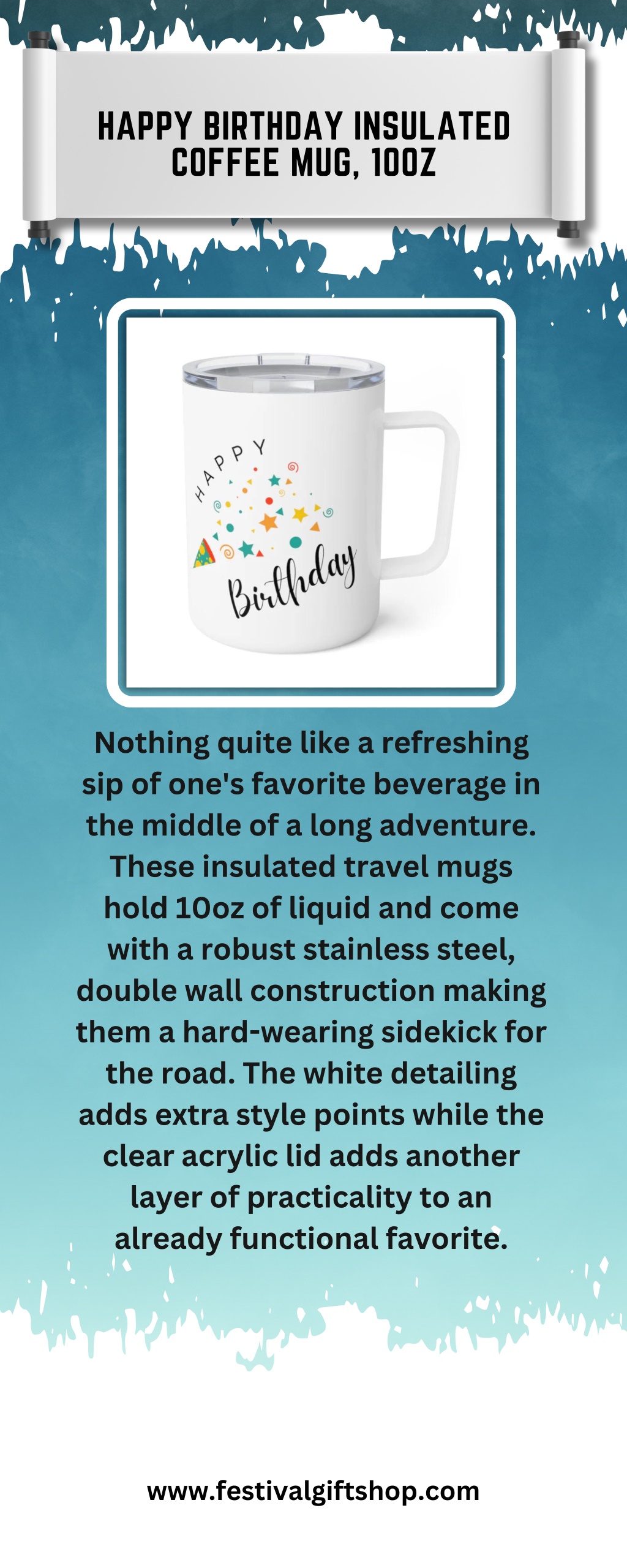 happy birthday insulated coffee mug 10oz l.w