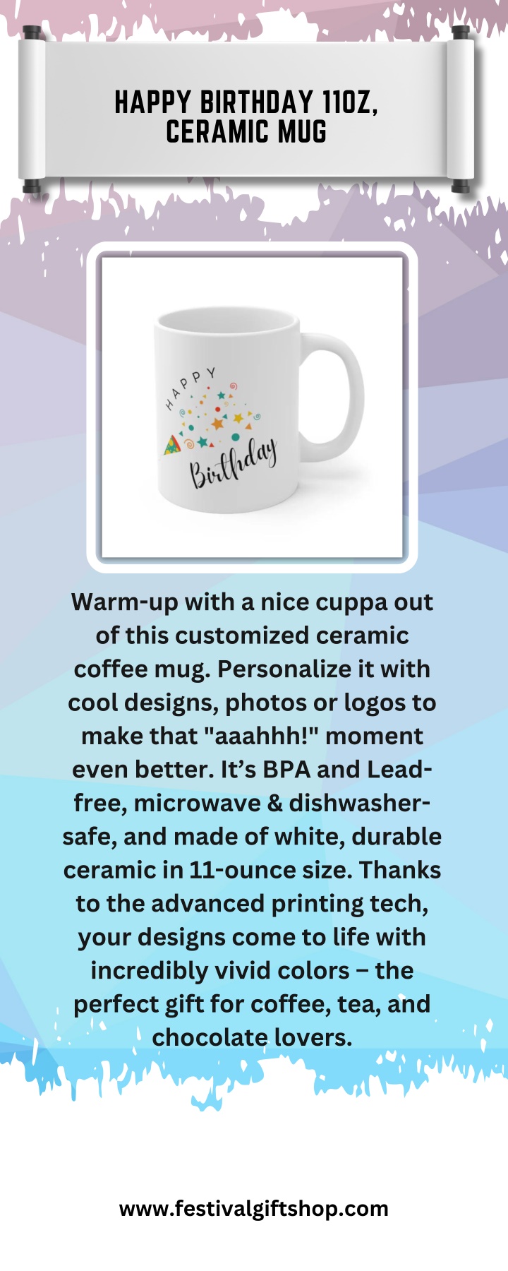 happy birthday 11oz ceramic mug n.w
