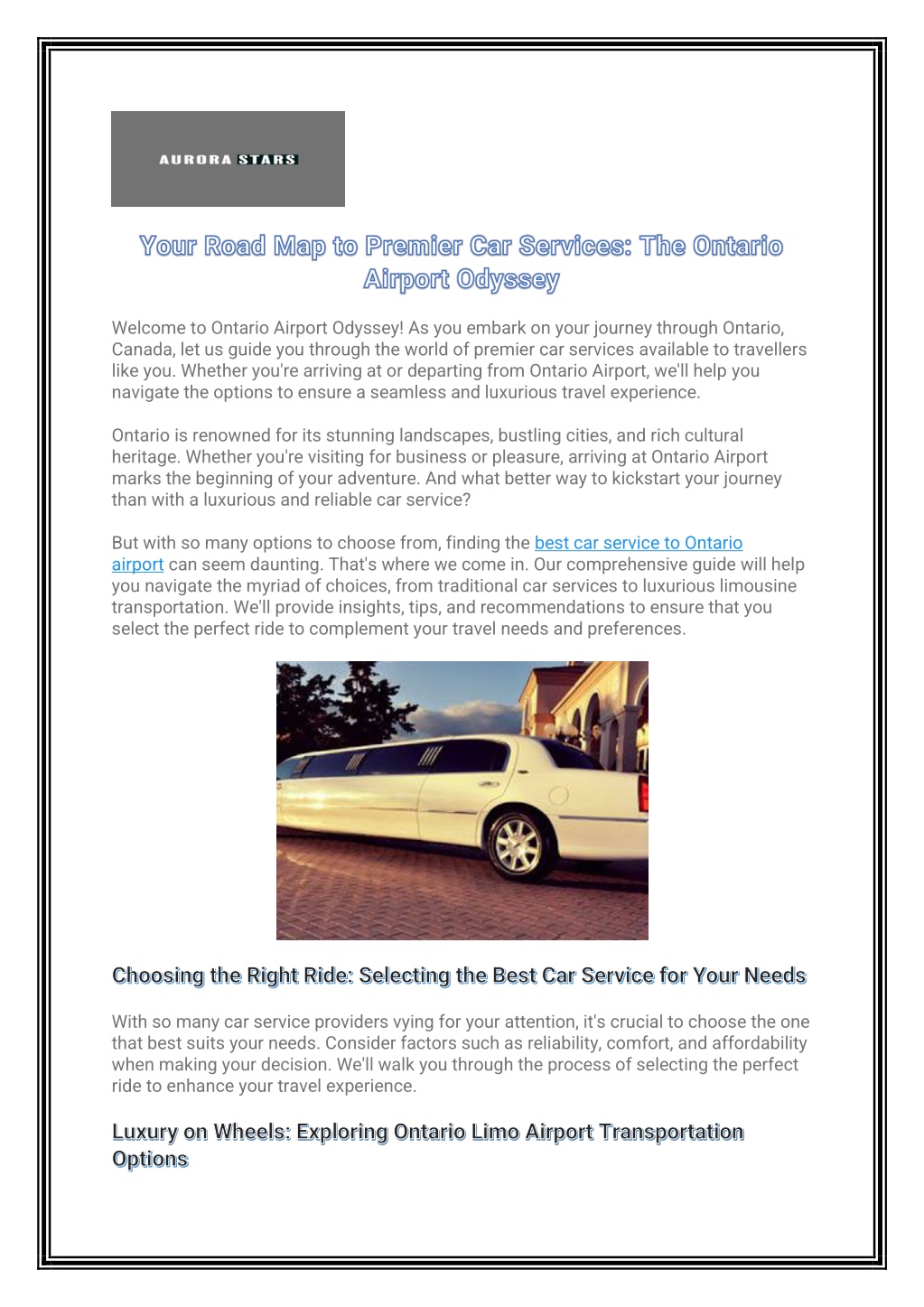 your road map to premier car services the ontario l.w