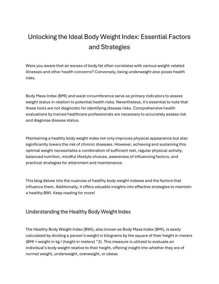 unlocking the ideal body weight index essential n.w