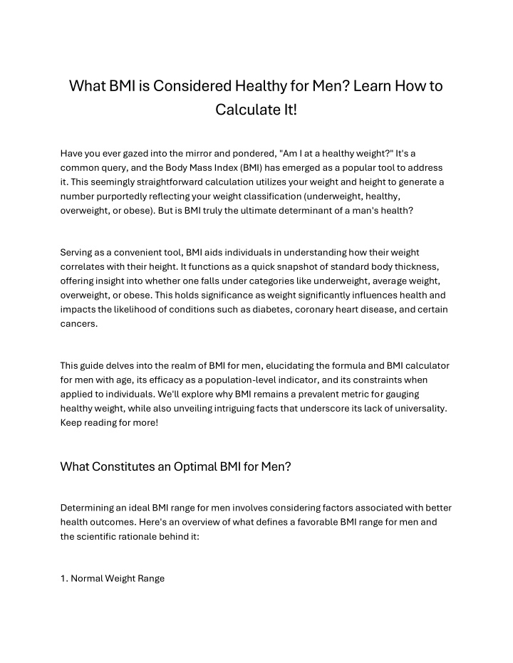 what bmi is considered healthy for men learn n.w