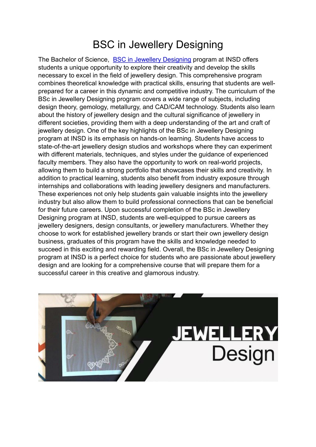 bsc in jewellery designing l.w